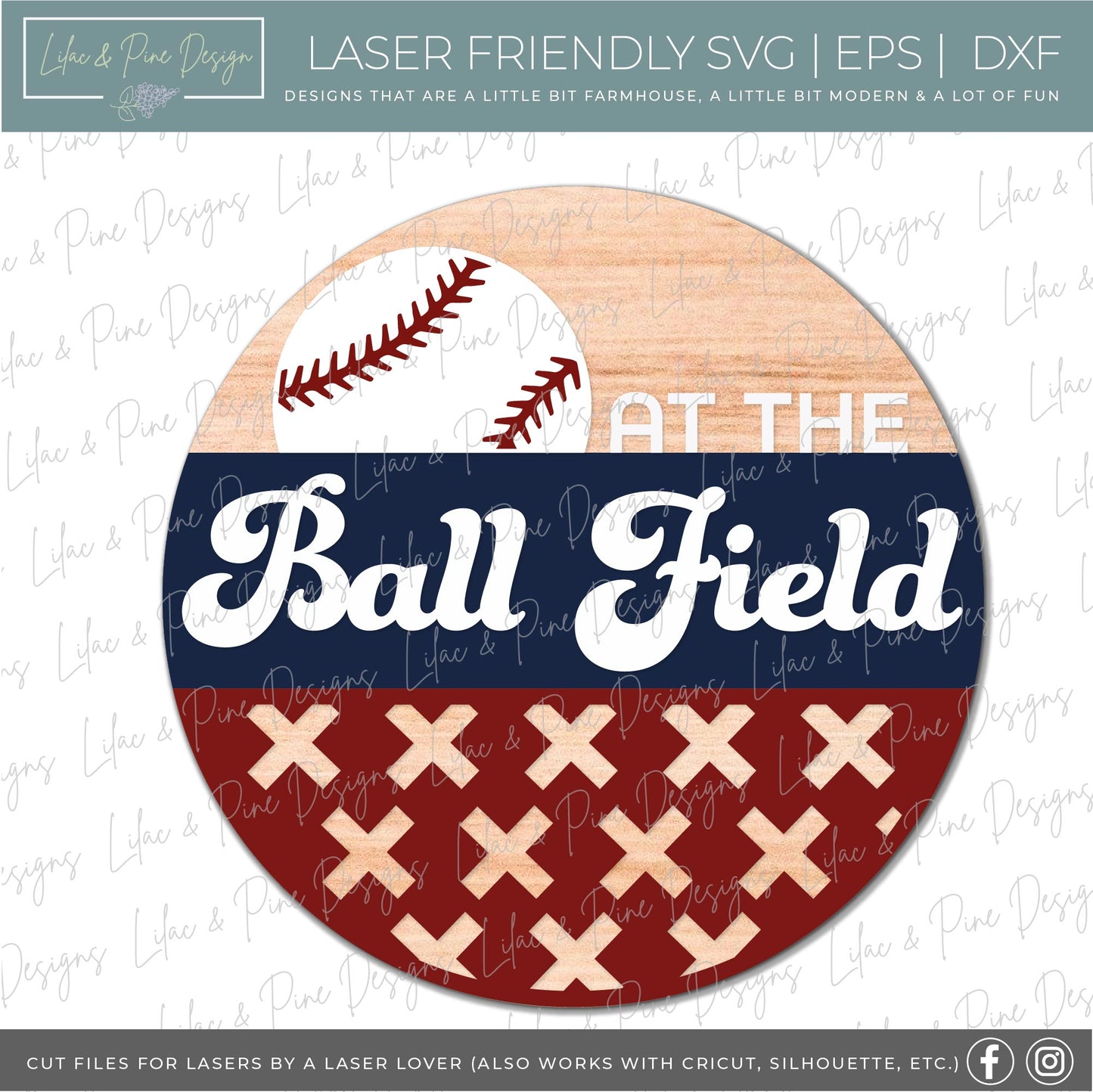 At the Ball Field round sign- baseball sign SVG- door round