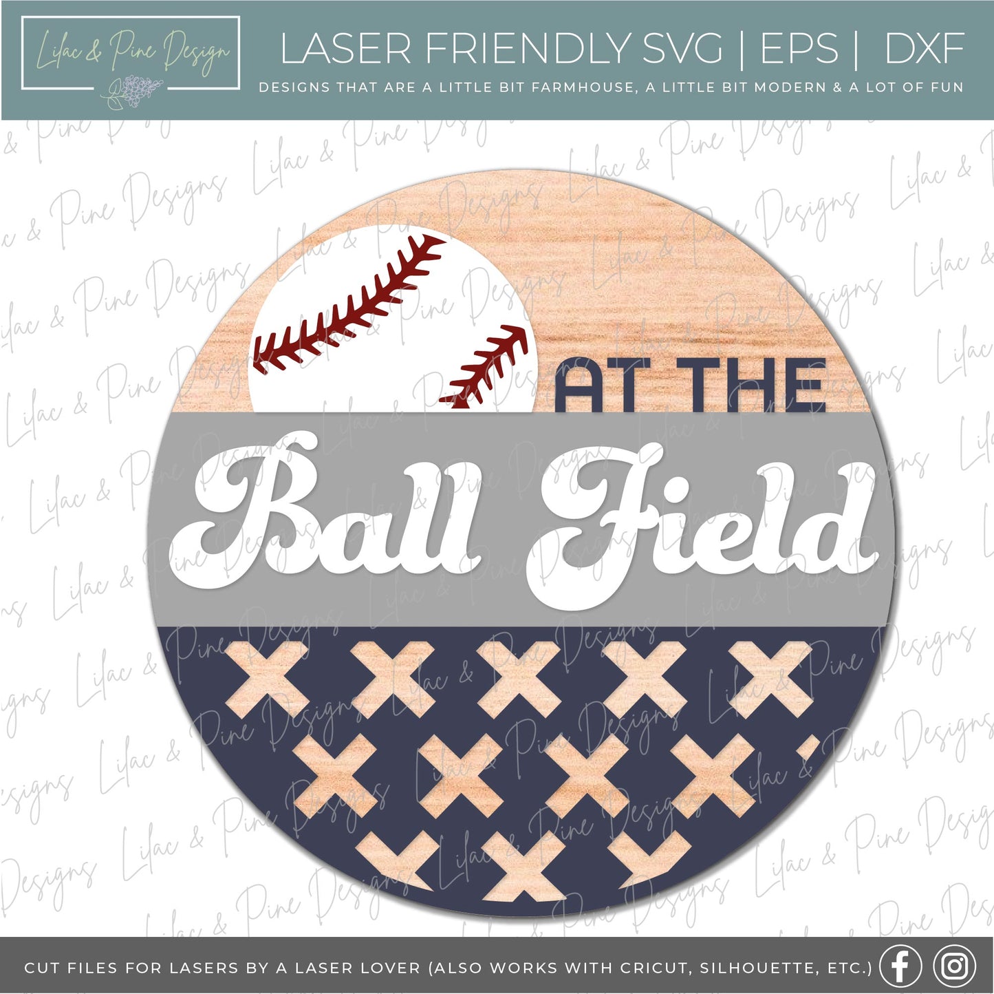 At the Ball Field round sign- baseball sign SVG- door round
