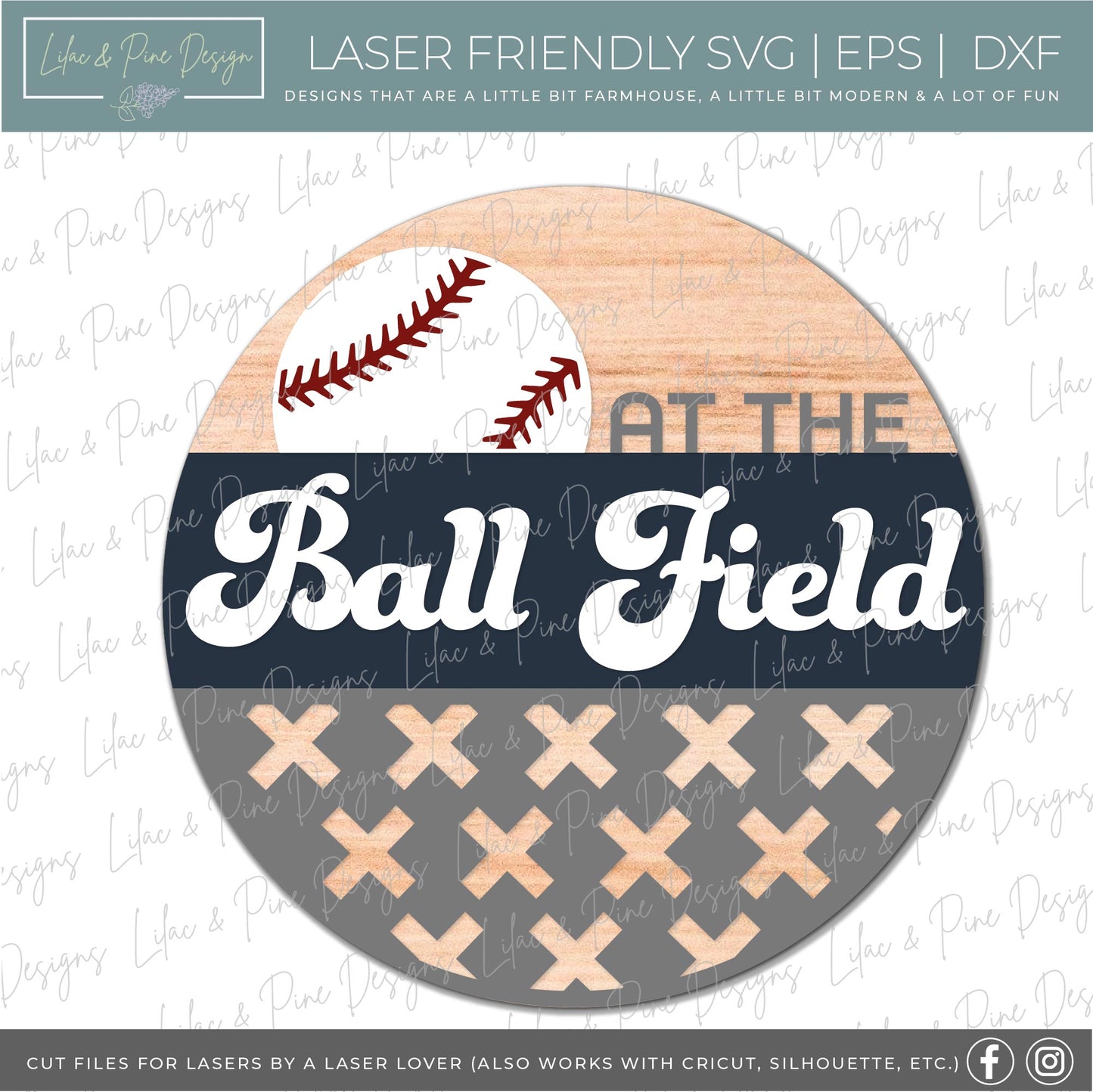 At the Ball Field round sign- baseball sign SVG- door round