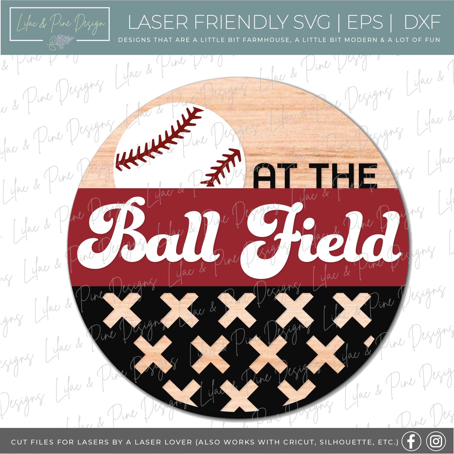 At the Ball Field round sign- baseball sign SVG- door round