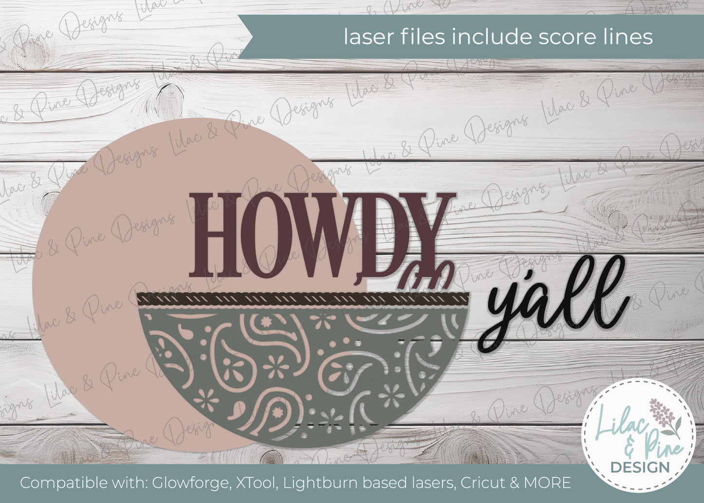 howdy y'all sign SVG, Western door hanger, Handkerchief pattern SVG, Cowboy Welcome sign SVG, porch sign svg, Glowforge Svg, laser cut file
