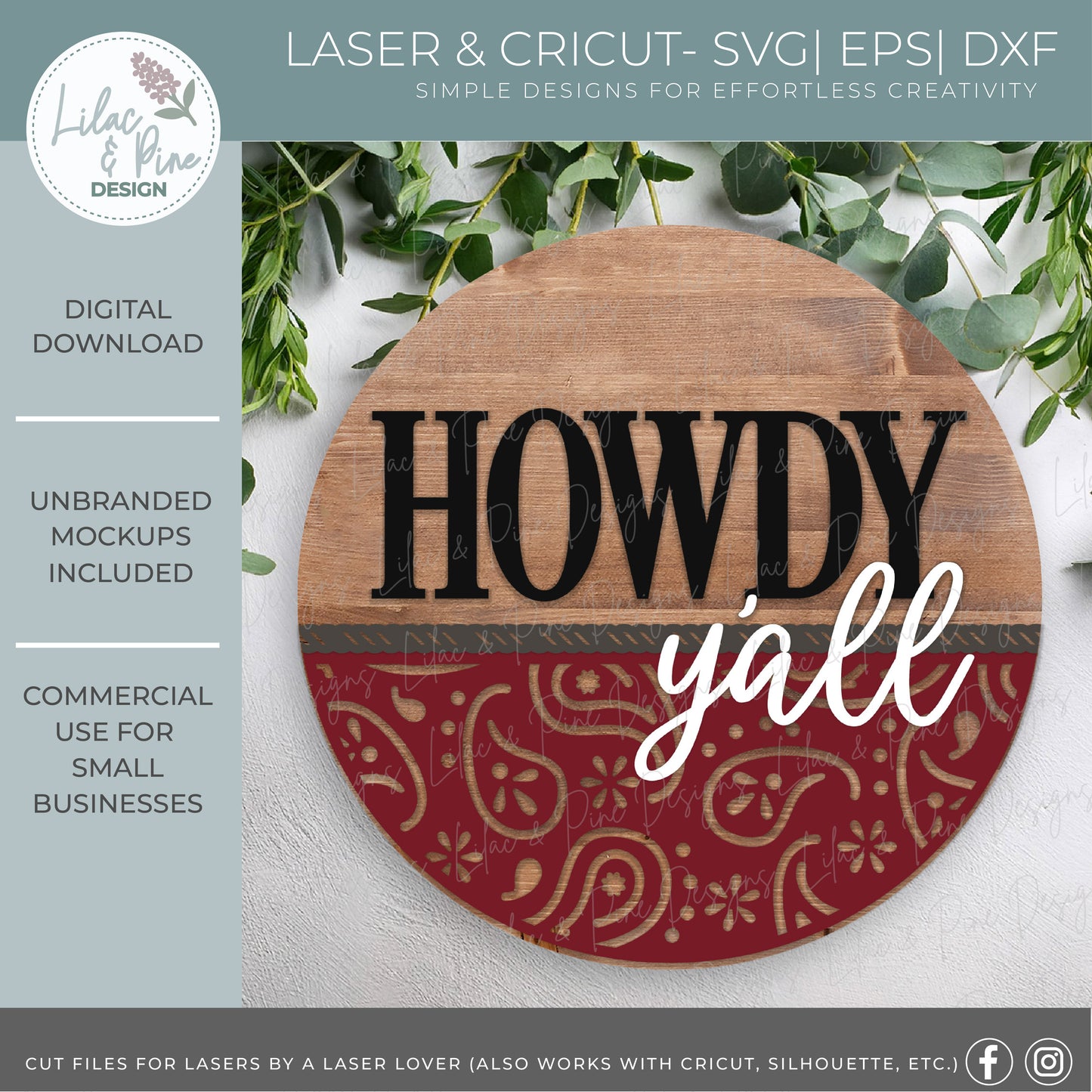 howdy y'all sign SVG, Western door hanger, Handkerchief pattern SVG, Cowboy Welcome sign SVG, porch sign svg, Glowforge Svg, laser cut file
