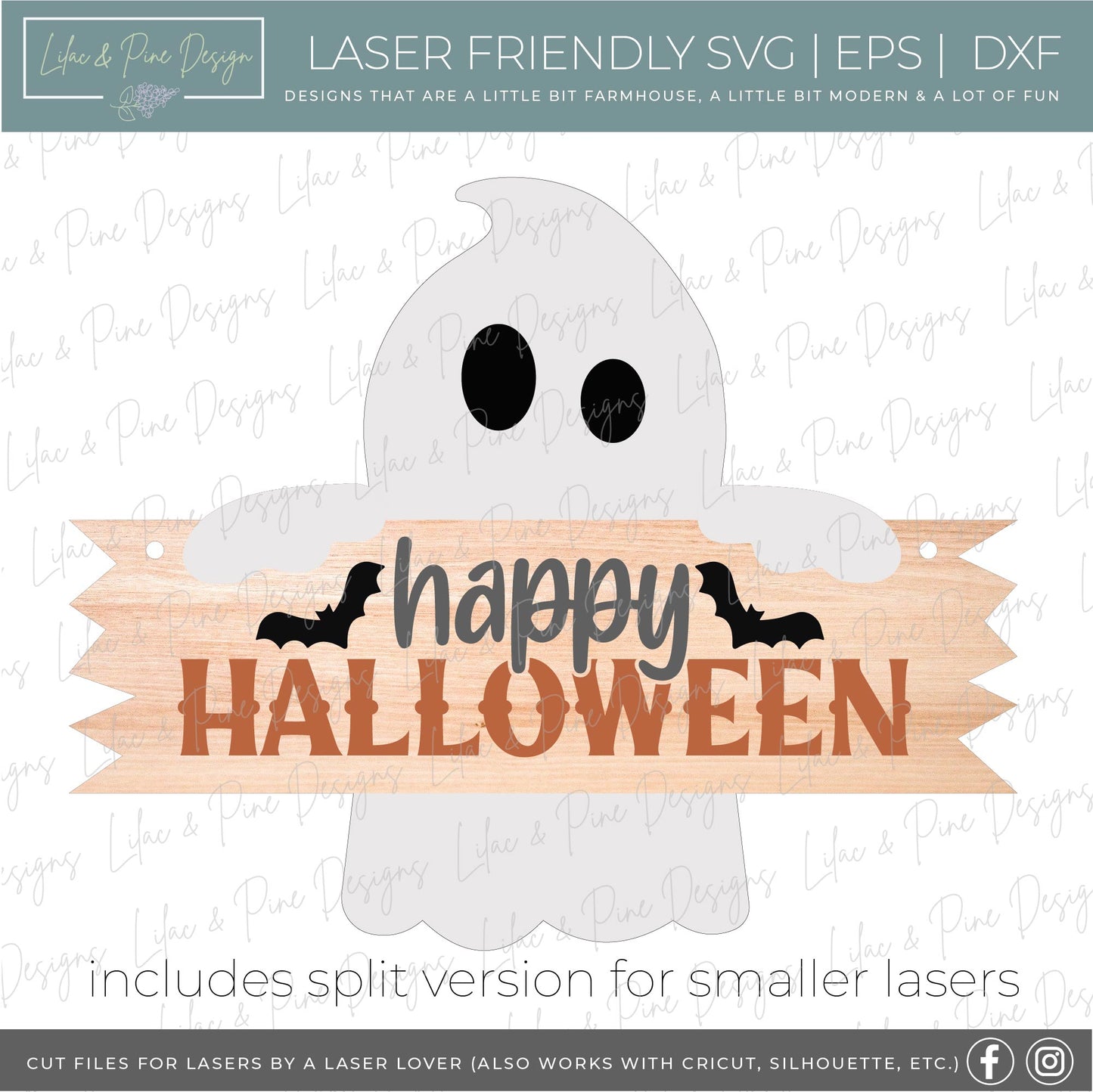 Ghost shaped door hanger SVG - split option included