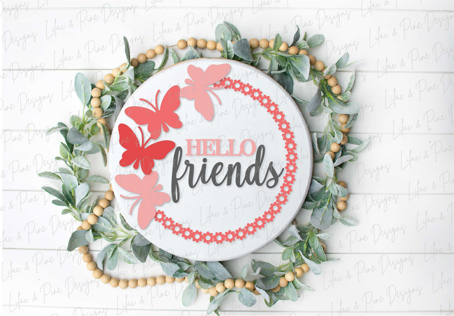Hello friends butterfly door hanger, spring welcome sign, summer porch decor, baby name sign, Glowforge SVG, laser cut file