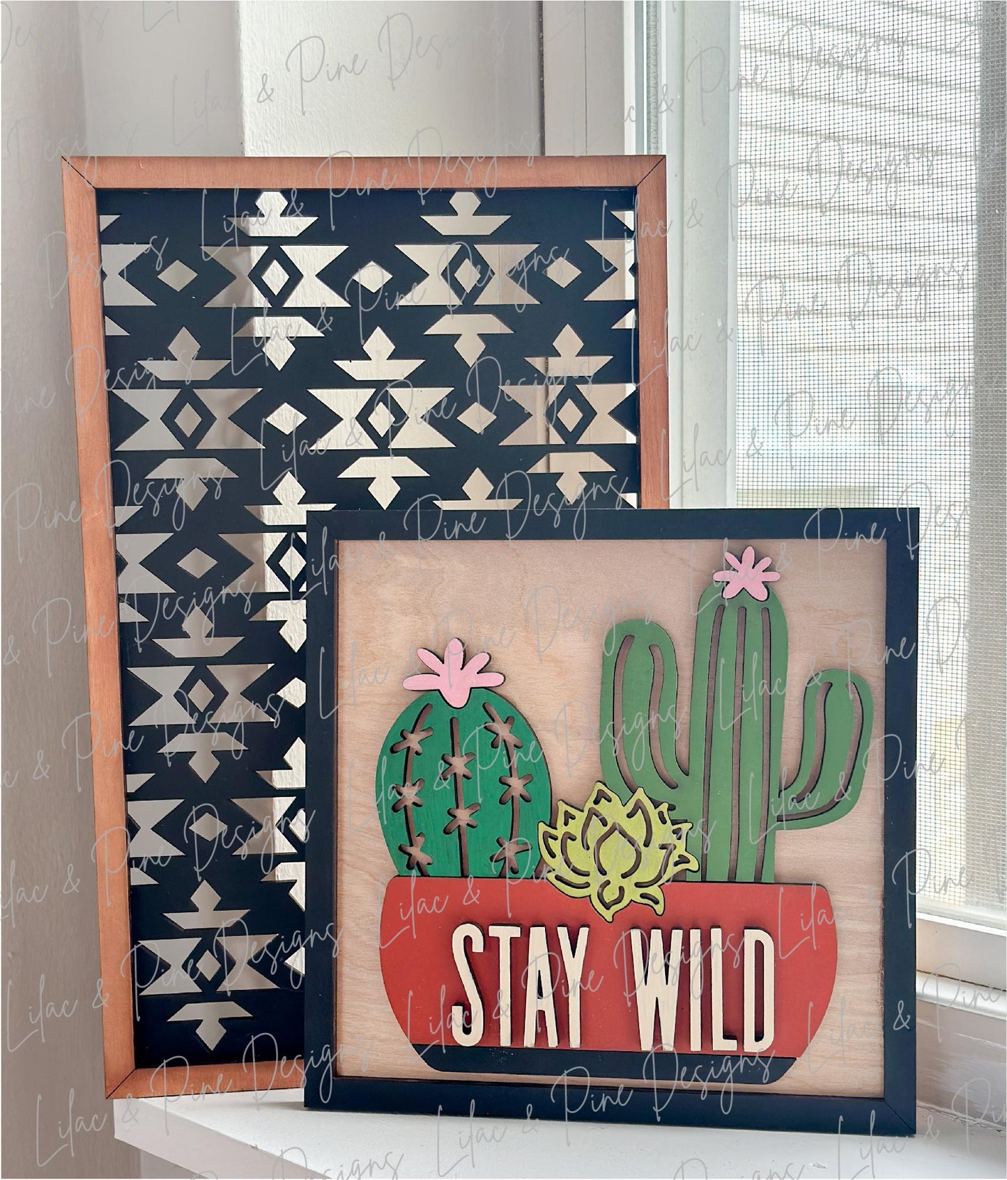 Southwestern inspired sign duo, Stay wild SVG, cactus sign set, desert decor SVG, Glowforge SVG, laser cut file