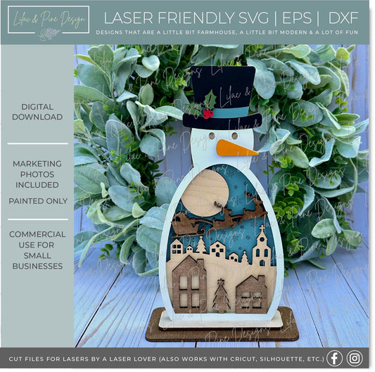 Snowman standing art SVG - 3D layered Christmas scene - laser cut file - Glowforge SVG