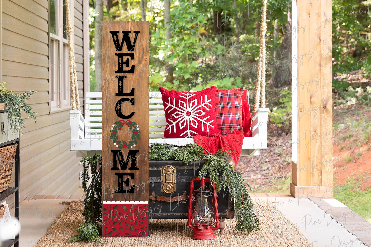 Welcome Christmas leaner SVG - Christmas wreath porch decor - elegant Christmas decor - Glowforge SVG - laser cut file