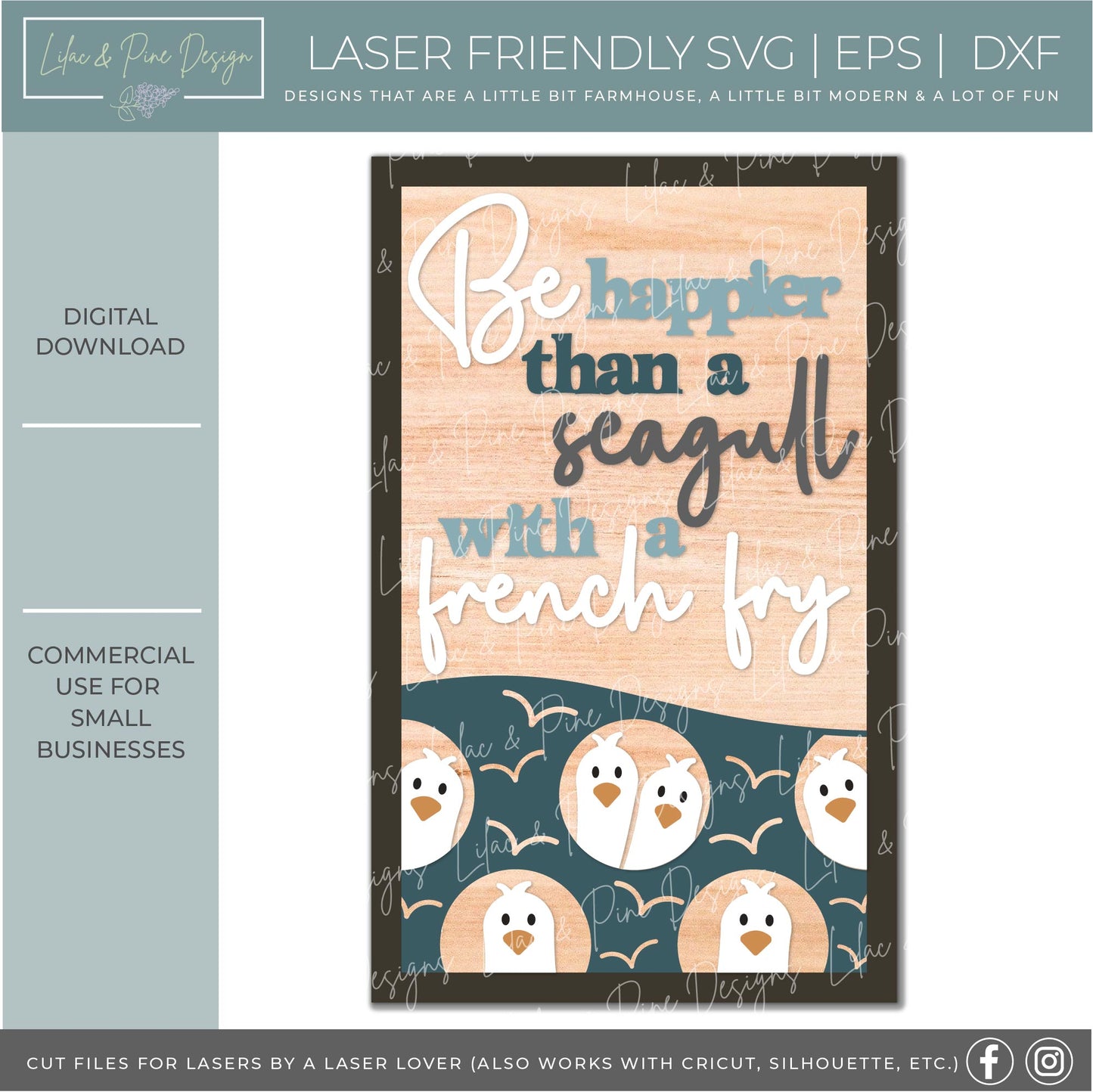 Funny Seagull Sign SVG - laser cut file - Glowforge SVG