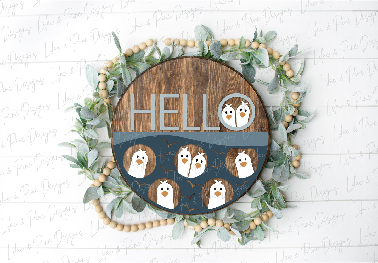 Hello seagull door hanger, Cute summer welcome sign, seagull beach round sign, Funny summer door hanger, Glowforge SVG, laser cut file