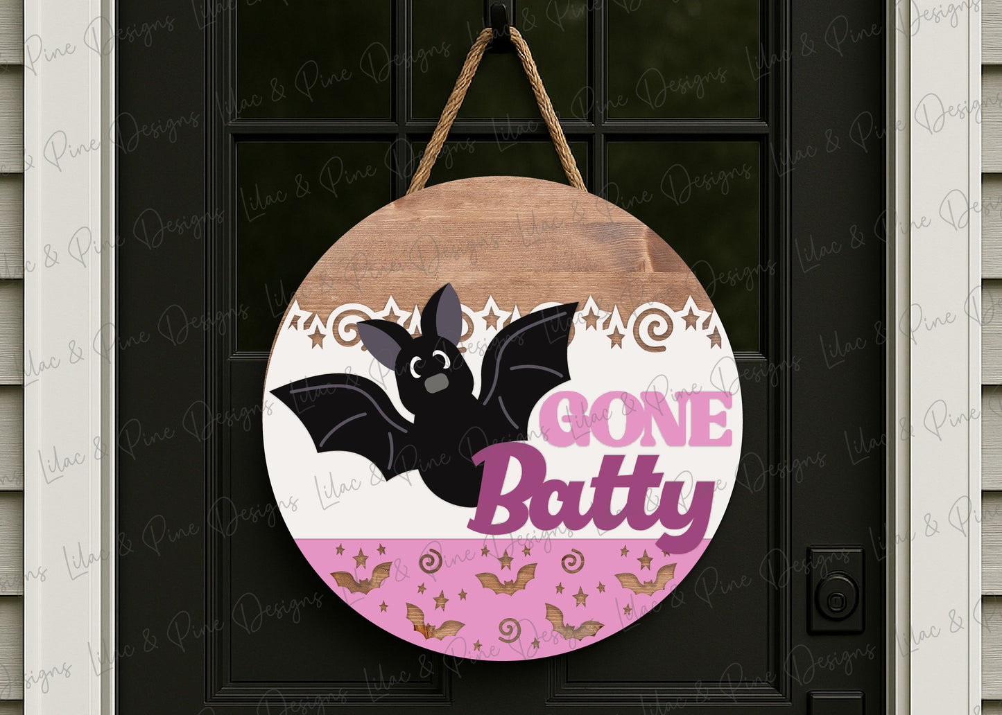 Gone Batty Round Welcome Sign SVG | Cute Halloween Bat Door Hanger Laser Cut File | Layered design for porch & wall decor | laser and Cricut compatible