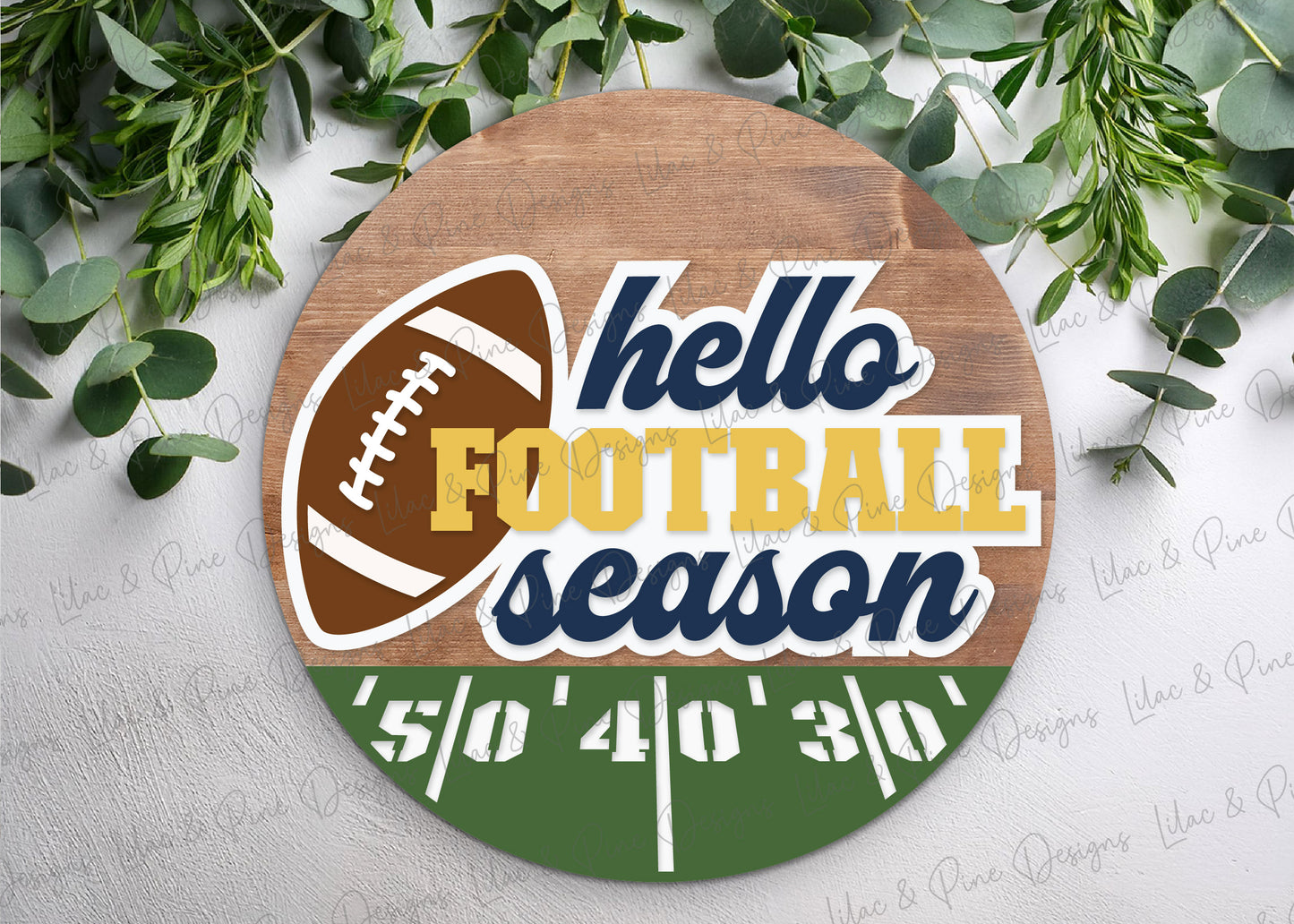 Hello Football Season SVG - Retro inspired football door hanger SVG - laser cut file: Glowforge, xTool, Lightburn - Cricut SVG