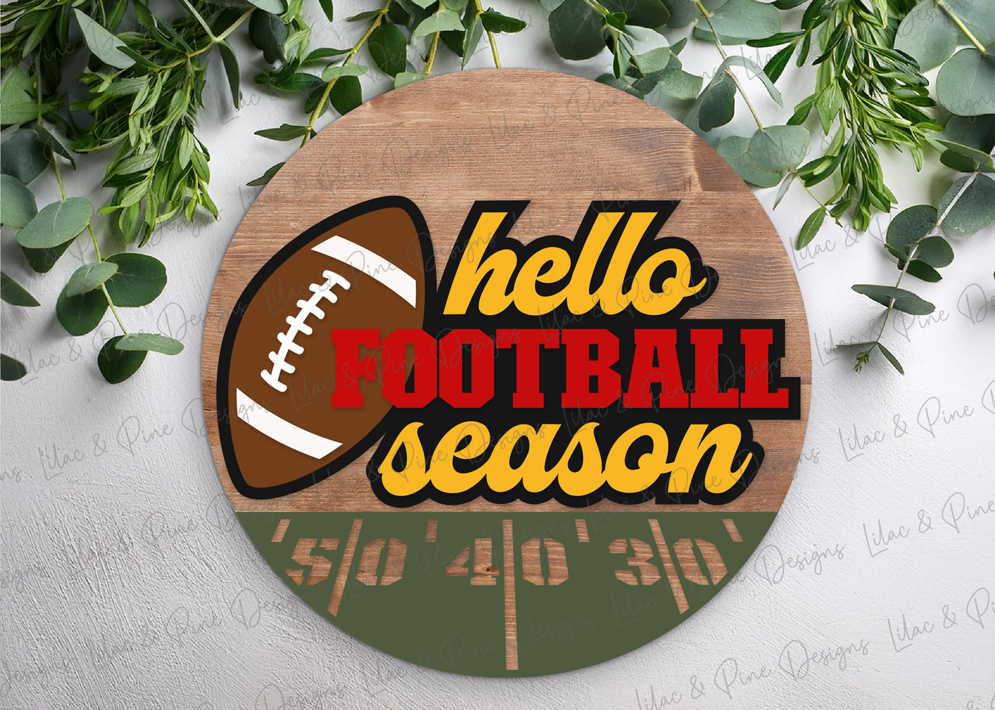 Hello Football Season SVG - Retro inspired football door hanger SVG - laser cut file: Glowforge, xTool, Lightburn - Cricut SVG