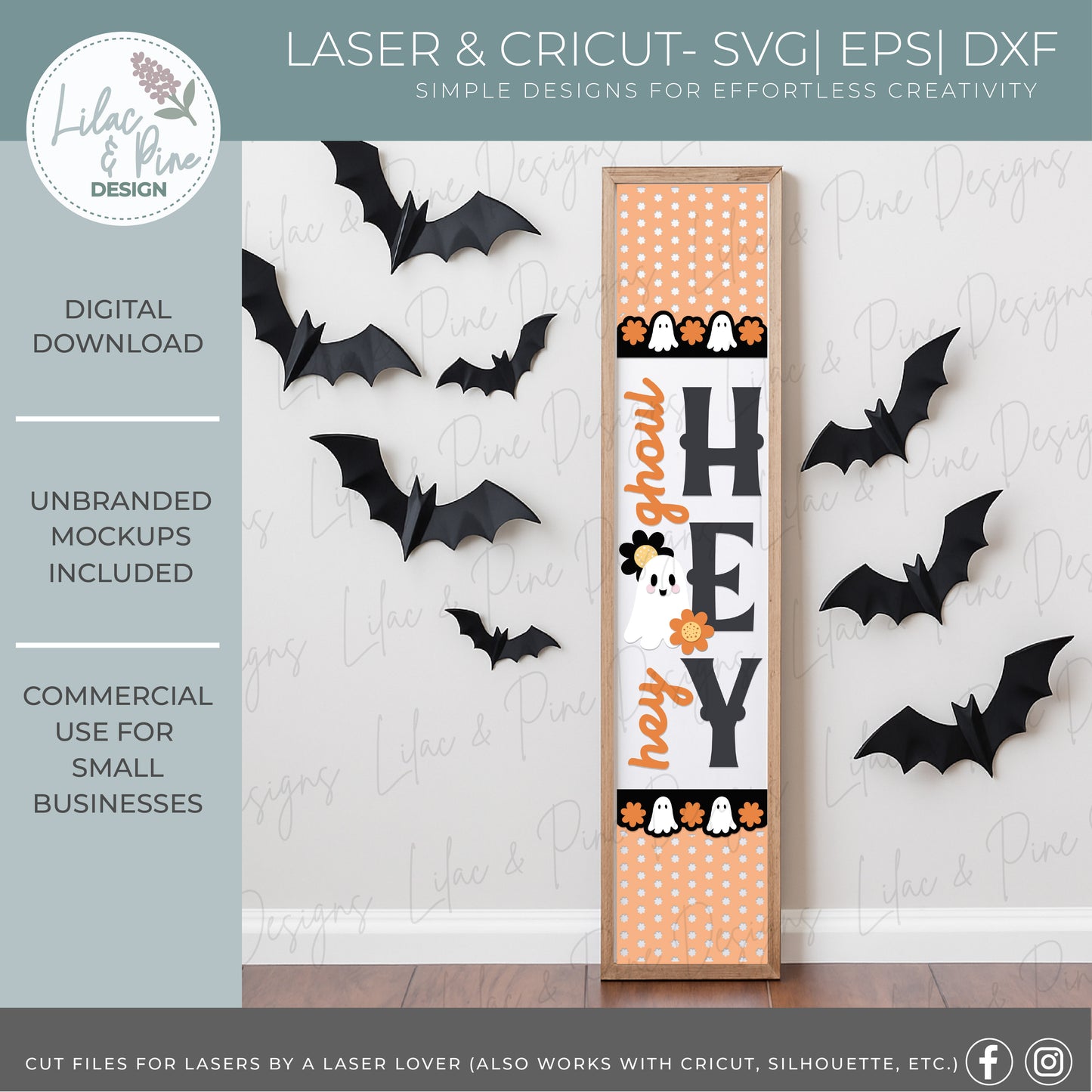 Hey Ghoul Hey SVG - Floral Ghost Halloween sign - Cute Girly porch leaner SVG - Pastel Spooky Season SVG - Cricut SVG - laser cut file: Glowforge, xTool, Lightburn