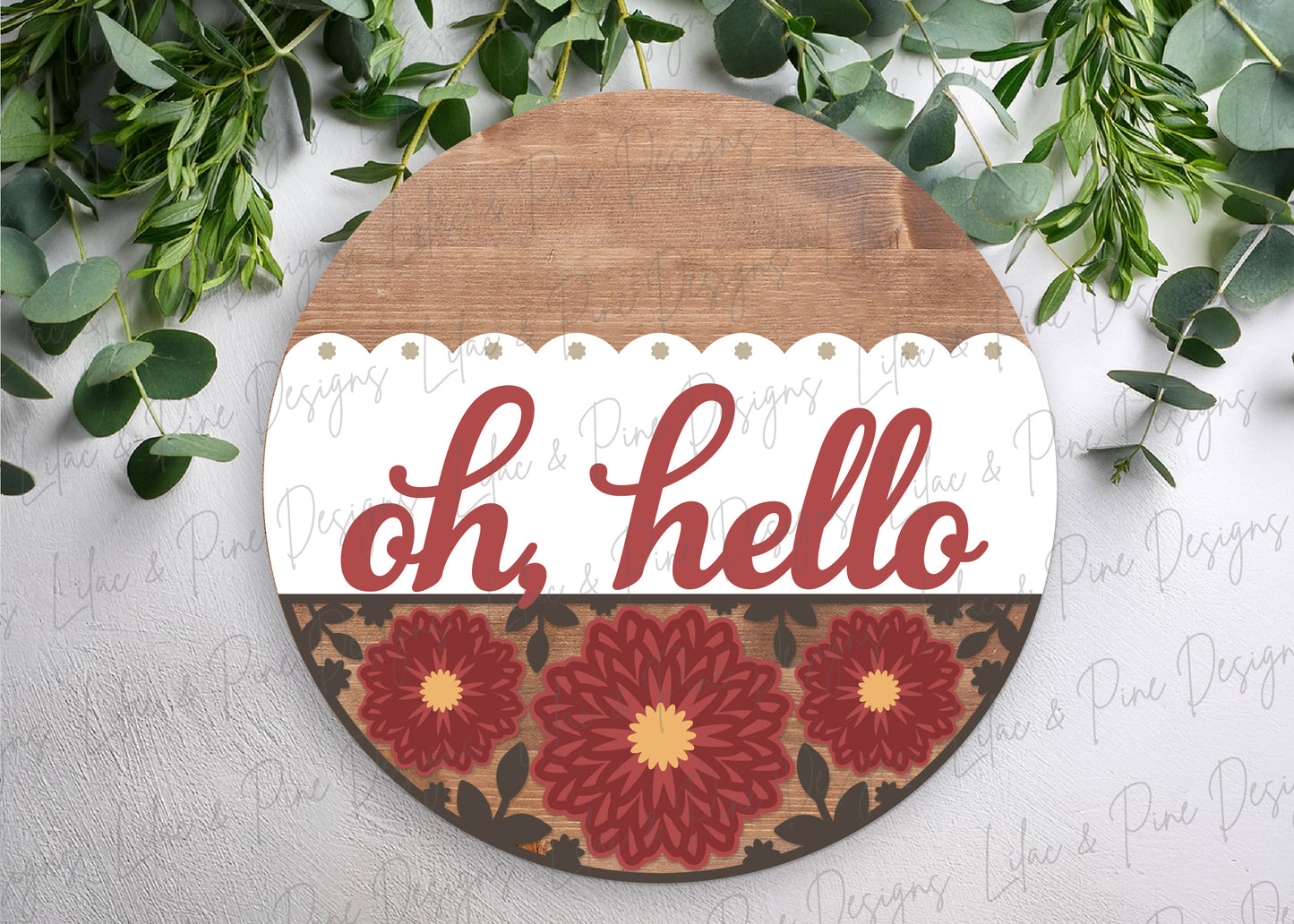 Oh Hello Mum Round Door Hanger SVG -