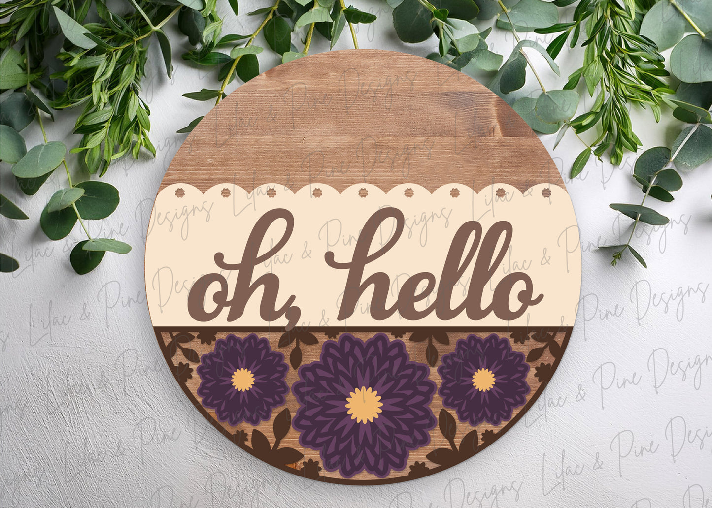 Oh Hello Mum Round Door Hanger SVG -