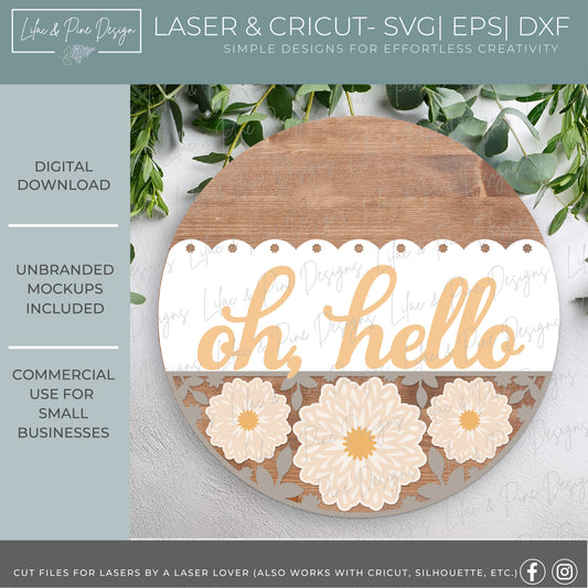 Oh Hello Mum Round Door Hanger SVG -
