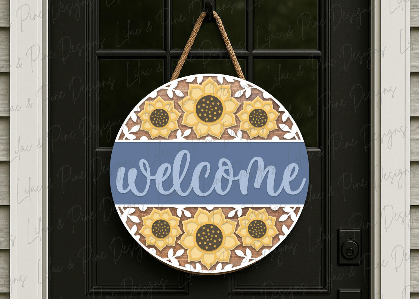 Sunflower welcome sign SVG - fall floral door hanger SVG - summer flower round sign SVG - sunflower porch decor - laser cut file - Cricut SVG