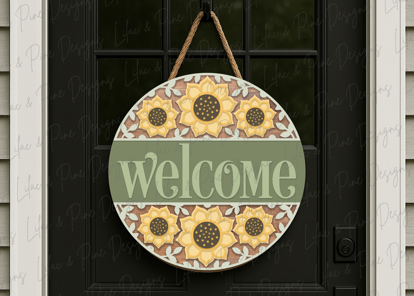 Sunflower welcome sign SVG - fall floral door hanger SVG - summer flower round sign SVG - sunflower porch decor - laser cut file - Cricut SVG
