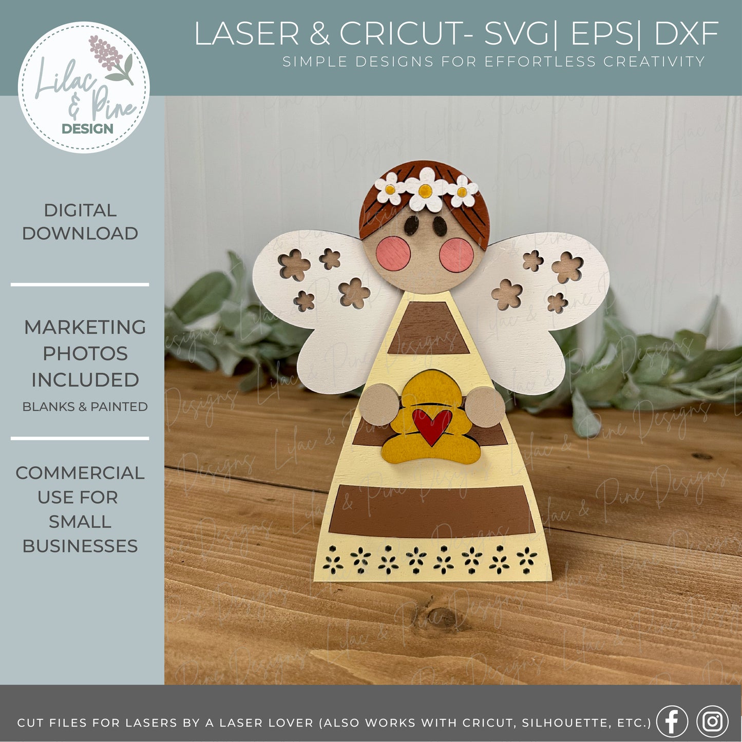 Bee Angel Shelf Sitter SVG - Layered Laser Cut decor cut file - Spring or summer project template