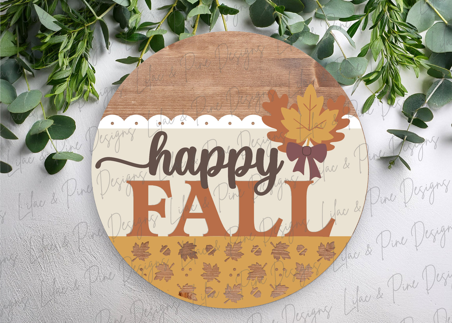Coquette Style Happy Fall Door Hanger SVG - Fall Leaves Welcome sign - Autumn porch decor - Digital download for lasers - Cricut compatible