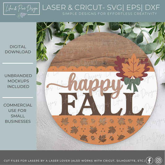 Coquette Style Happy Fall Door Hanger SVG - Fall Leaves Welcome sign - Autumn porch decor - Digital download for lasers - Cricut compatible