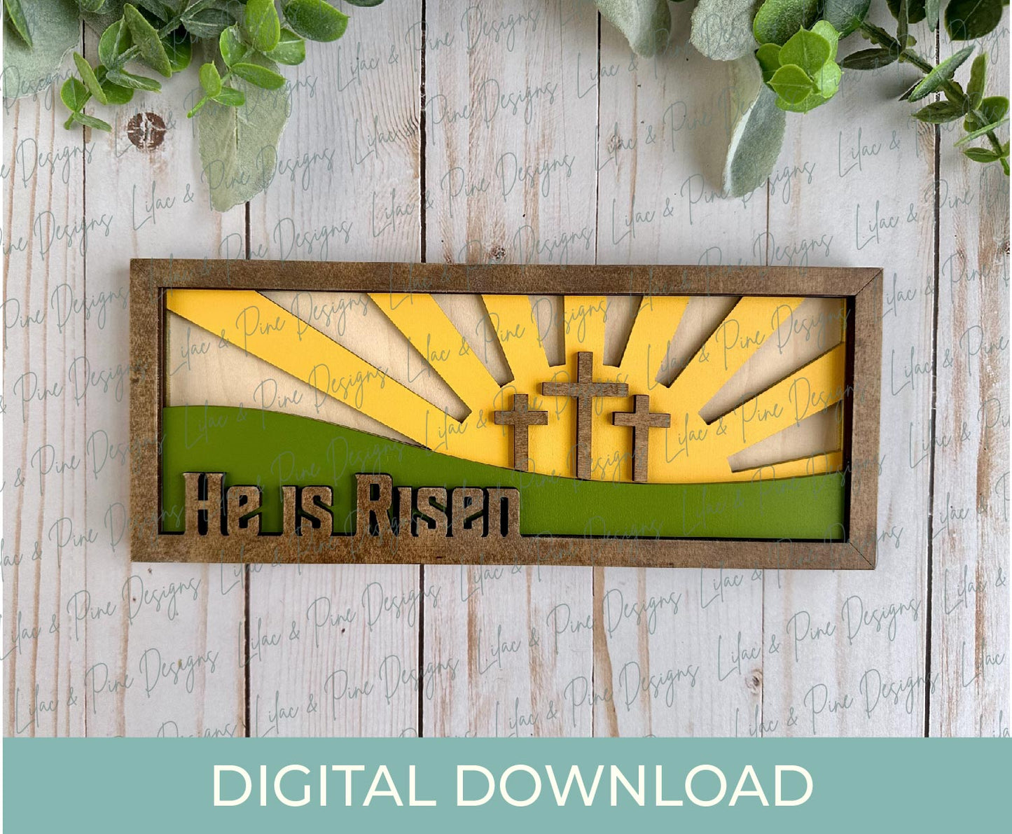 He Is Risen SVG | Christian Easter Sign SVG | Cross Easter Shelf Sitter | Religious Easter Laser Cut File | Glowforge SVG | Spring Decor
