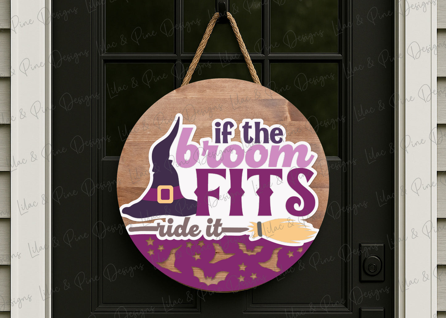 If the Broom Fits Ride It SVG | Funny Halloween Witch Round Sign | Layered Laser Cut Door Hanger File | Witchy welcome sign SVG | Cricut cut file