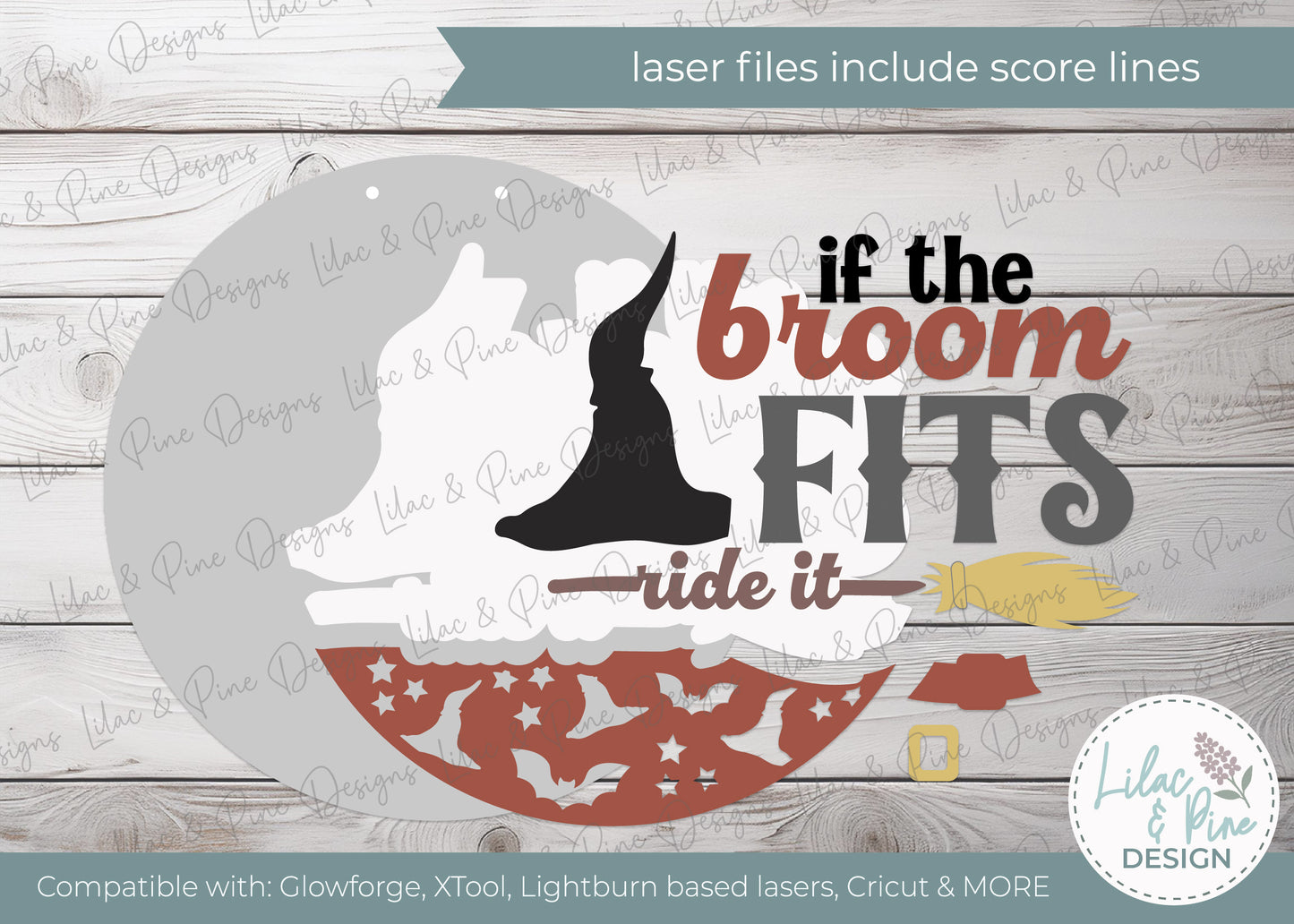 If the Broom Fits Ride It SVG | Funny Halloween Witch Round Sign | Layered Laser Cut Door Hanger File | Witchy welcome sign SVG | Cricut cut file