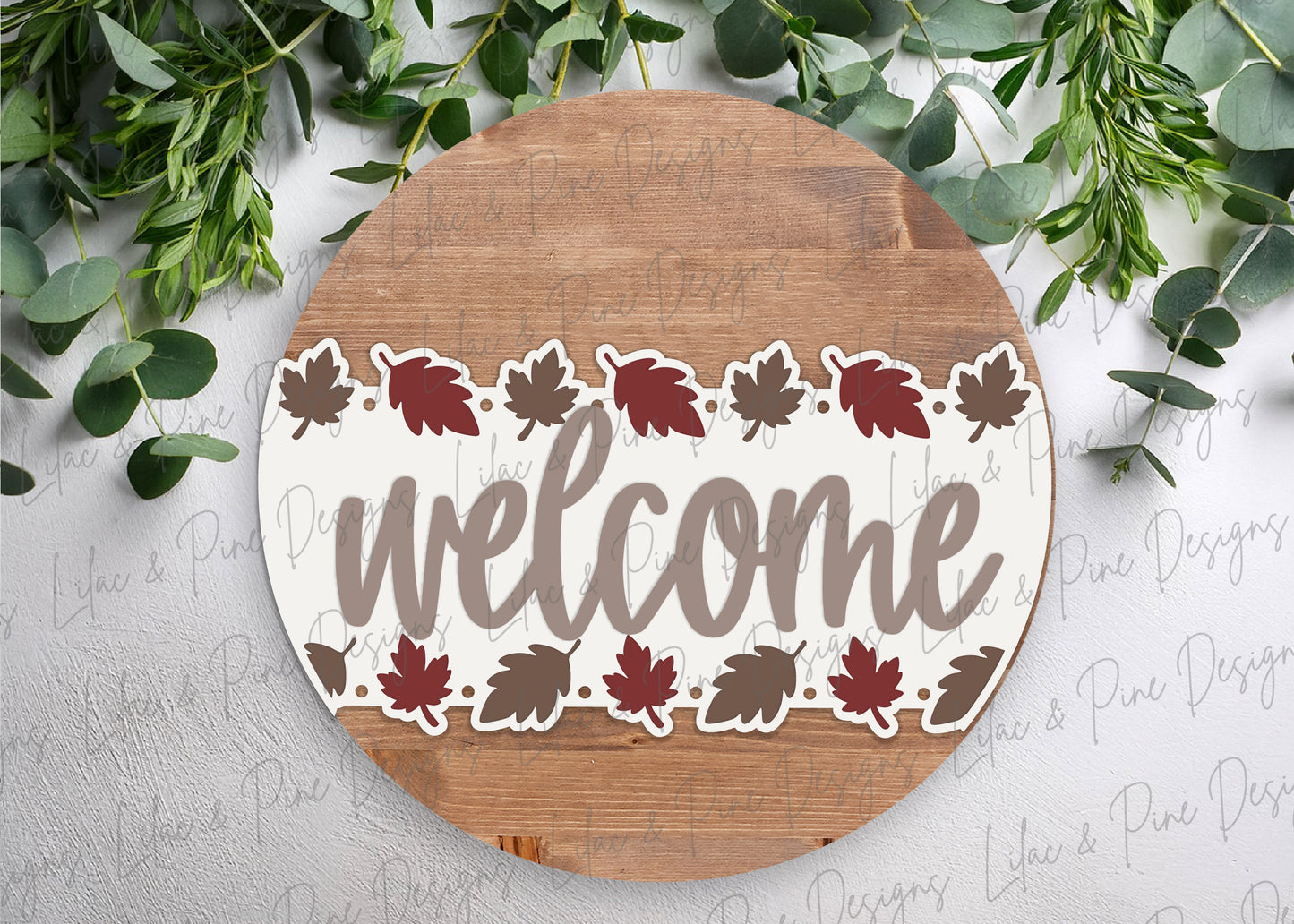 Welcome Leaf Border Round Sign SVG - Fall leaves door hanger - Glowforge SVG - laser cut file - Cricut SVG