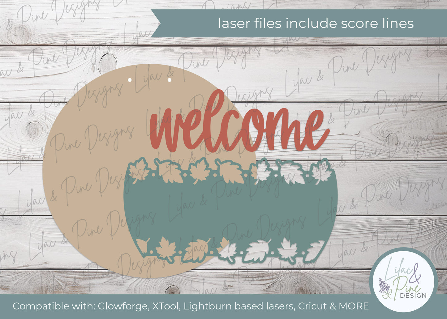 Welcome Leaf Border Round Sign SVG - Fall leaves door hanger - Glowforge SVG - laser cut file - Cricut SVG