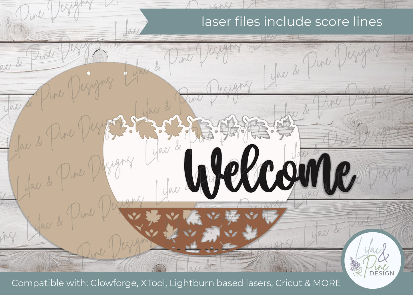 Fall leaf welcome sign SVG - autumn leaves door hanger SVG - laser cut file for fall decor - fall porch decor SVG - Cricut SVG