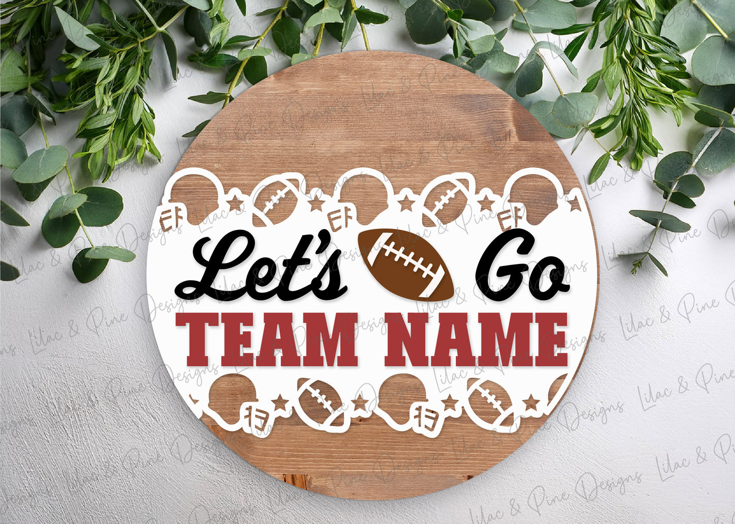 Let's Go Team sign - Customizable Football Team door hanger - round porch welcome sign - laser cut file: Glowforge, Xtool, Lightburn - Cricut compatible