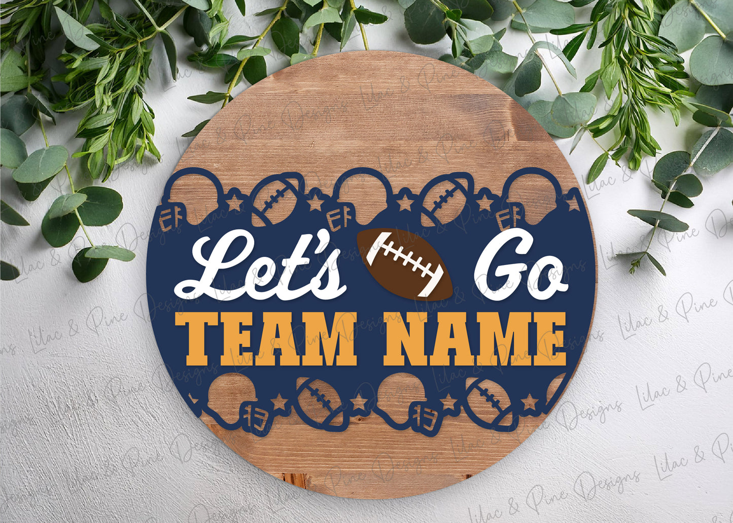 Let's Go Team sign - Customizable Football Team door hanger - round porch welcome sign - laser cut file: Glowforge, Xtool, Lightburn - Cricut compatible