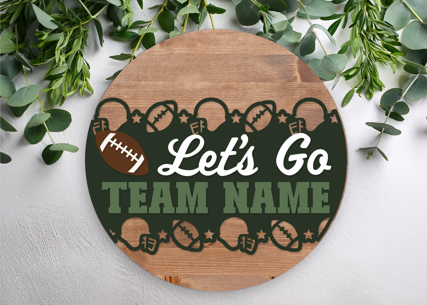 Let's Go Team sign - Customizable Football Team door hanger - round porch welcome sign - laser cut file: Glowforge, Xtool, Lightburn - Cricut compatible
