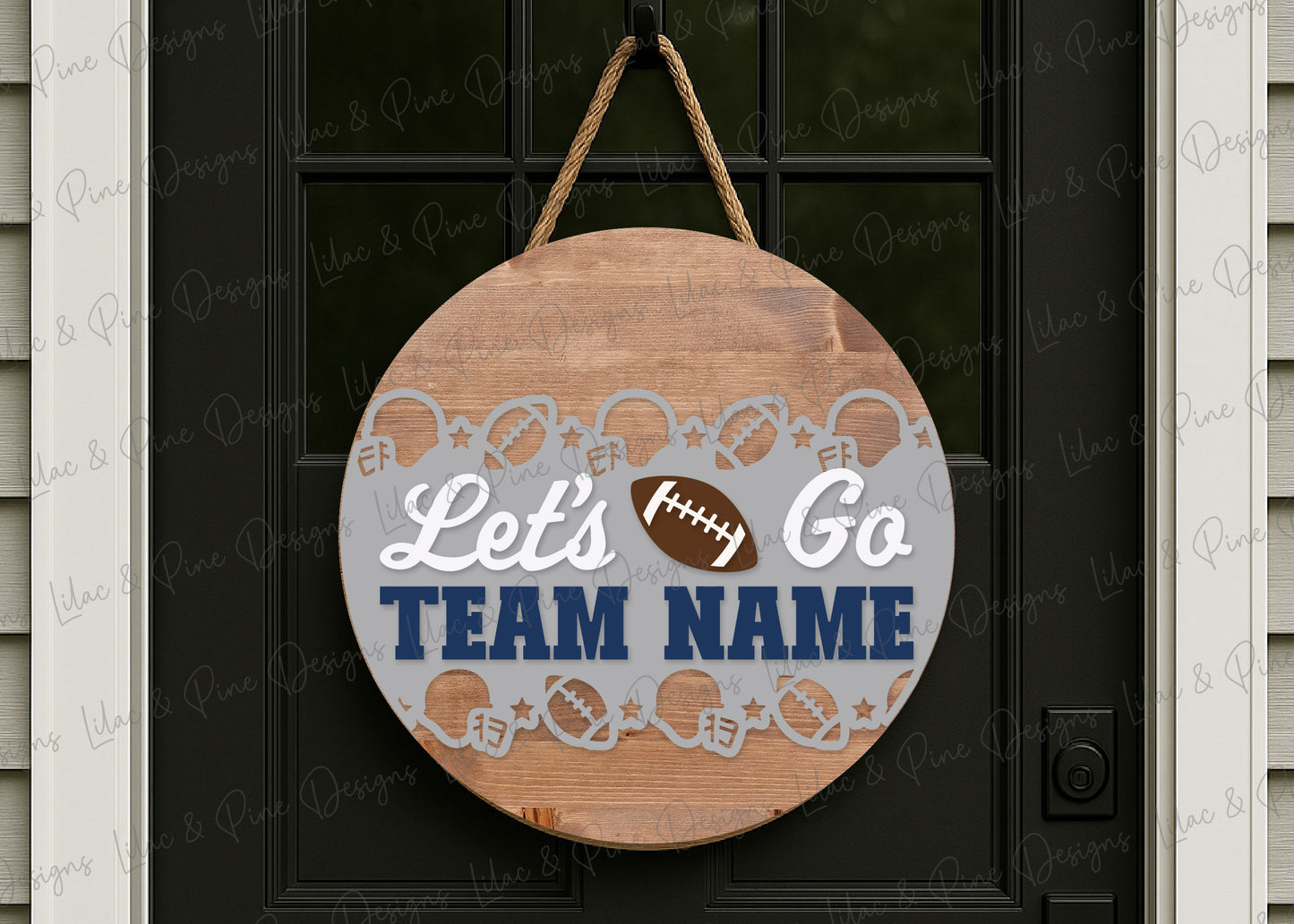 Let's Go Team sign - Customizable Football Team door hanger - round porch welcome sign - laser cut file: Glowforge, Xtool, Lightburn - Cricut compatible