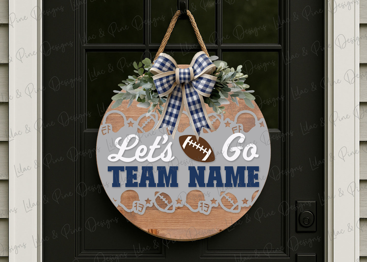 Let's Go Team sign - Customizable Football Team door hanger - round porch welcome sign - laser cut file: Glowforge, Xtool, Lightburn - Cricut compatible