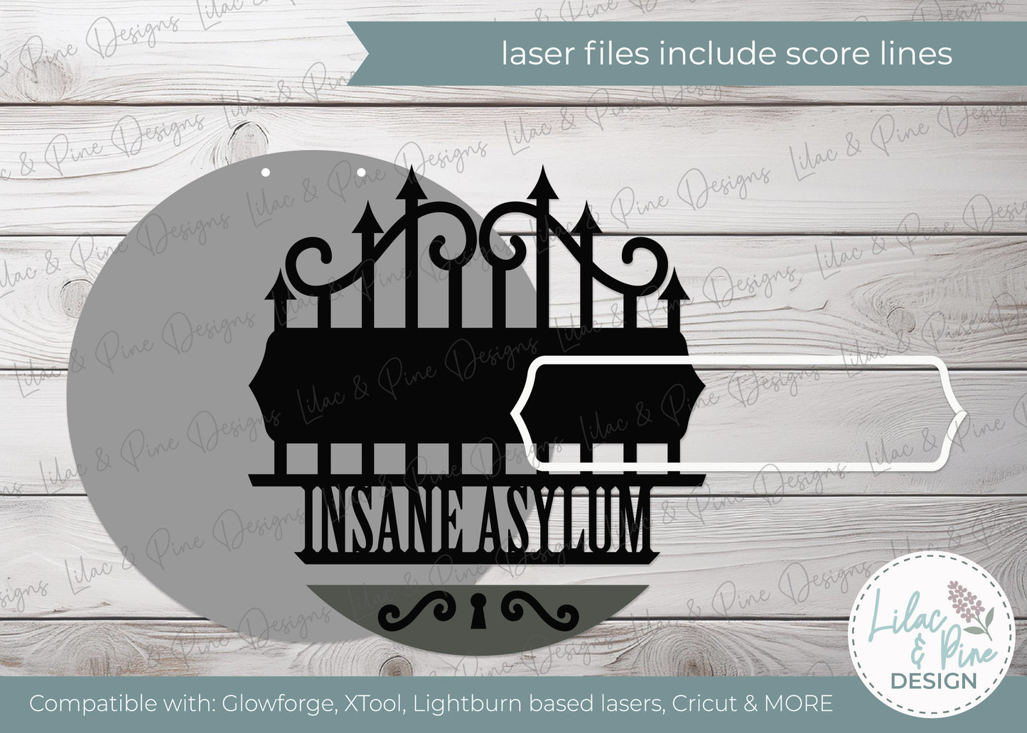 Personalized Halloween Asylum Sign SVG | Creepy Haunted House Round Door Hanger Laser Cut File | Family Name Custom SVG