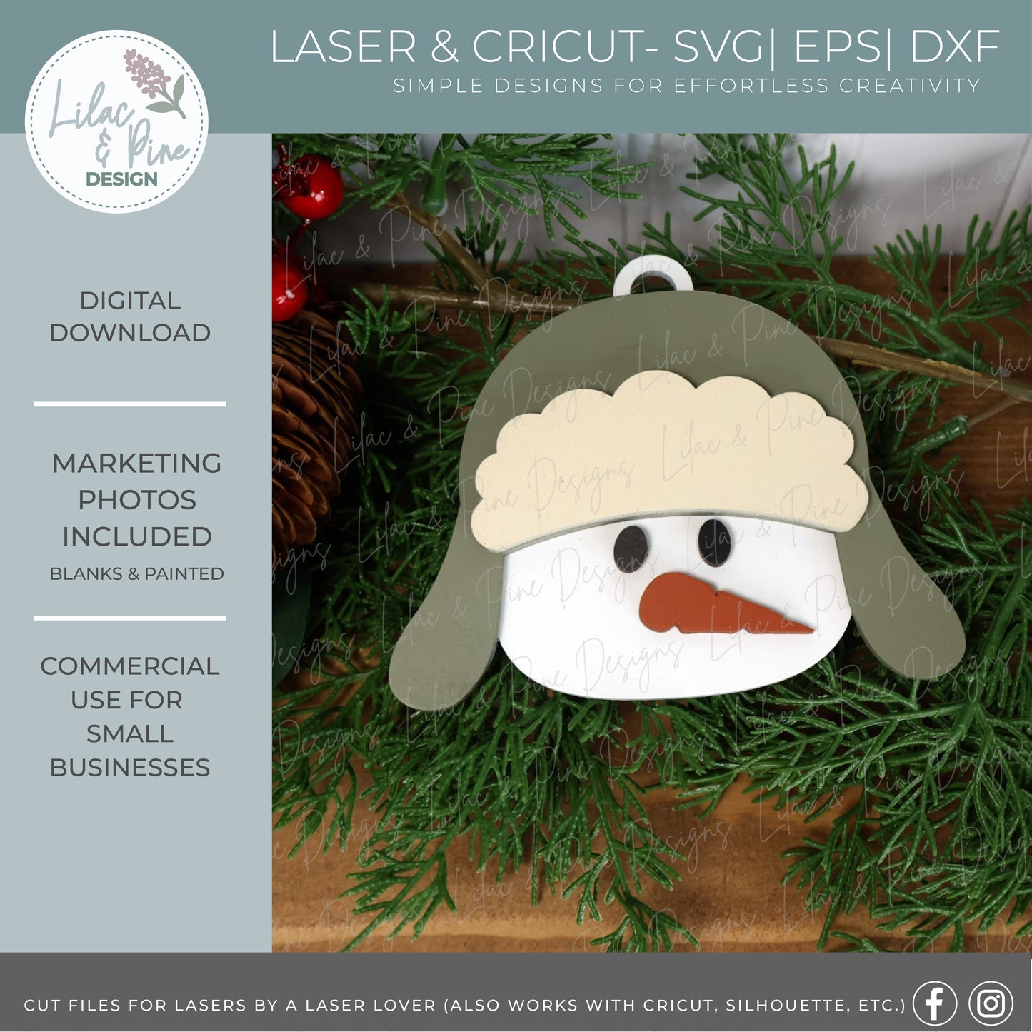 Personalized Snowman Ornament SVG – “There’s Snowbody Quite Like You” - Trapper Hat Snowman with patch - laser cut file