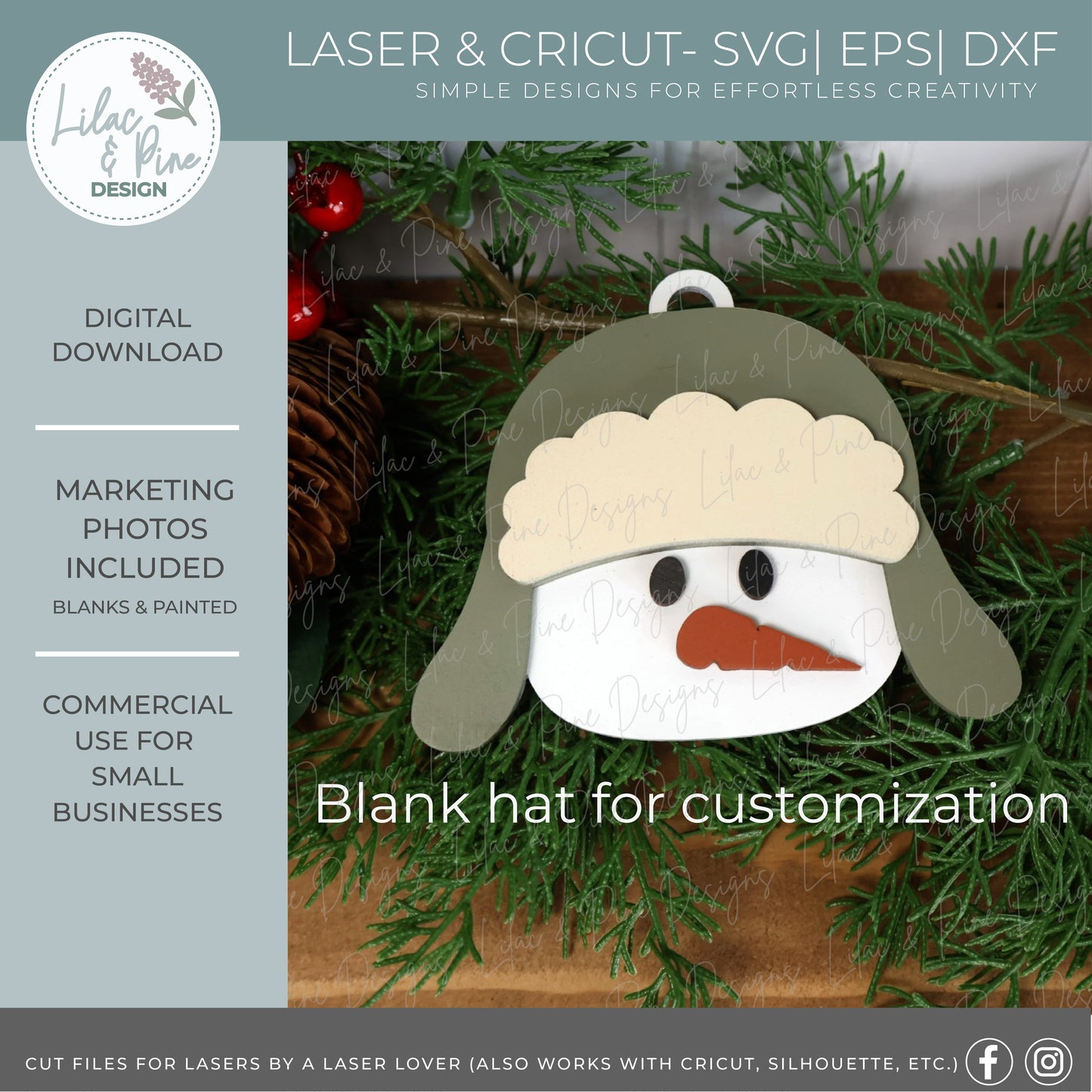 Personalized Snowman Ornament SVG – “There’s Snowbody Quite Like You” - Trapper Hat Snowman with patch - laser cut file