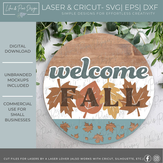 Welcome Fall door hanger SVG - layered fall eaf sign SVG - autumn porch decor - digital download for Cricut - fall laser cut file