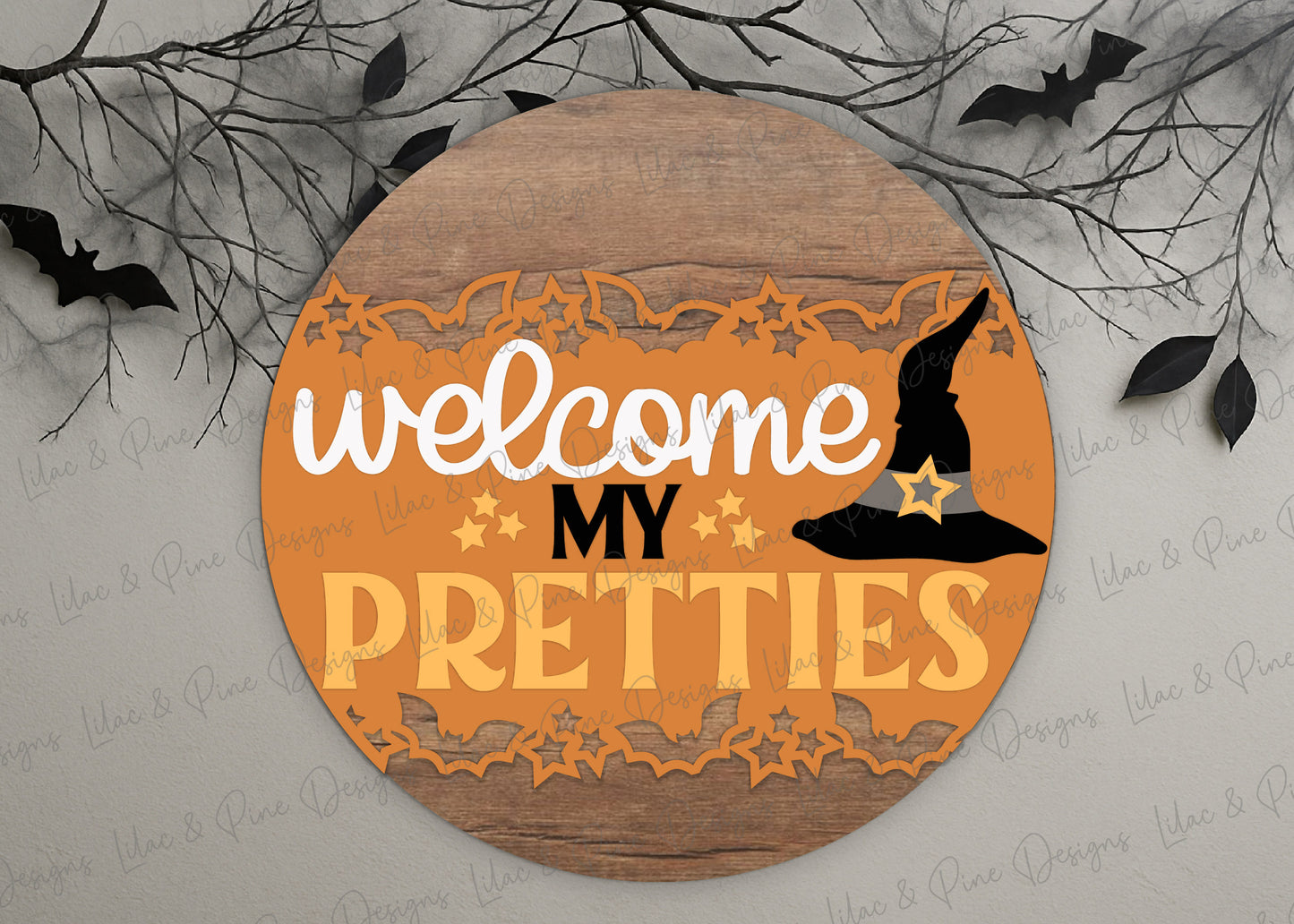 Welcome My Pretties SVG | Halloween Witch Round Door Hanger | Layered Laser Cut Sign File | Witch hat welcome sign | Cricut compatible