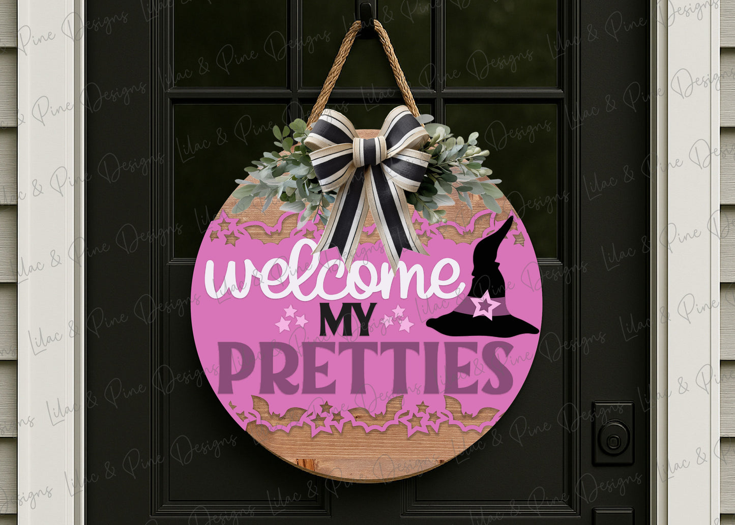 Welcome My Pretties SVG | Halloween Witch Round Door Hanger | Layered Laser Cut Sign File | Witch hat welcome sign | Cricut compatible