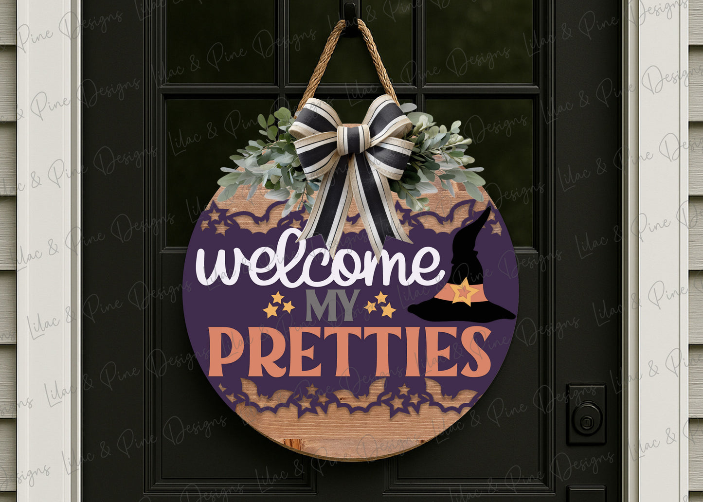 Welcome My Pretties SVG | Halloween Witch Round Door Hanger | Layered Laser Cut Sign File | Witch hat welcome sign | Cricut compatible