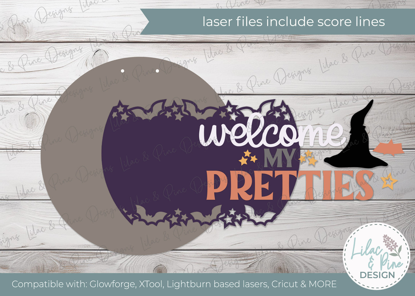 Welcome My Pretties SVG | Halloween Witch Round Door Hanger | Layered Laser Cut Sign File | Witch hat welcome sign | Cricut compatible