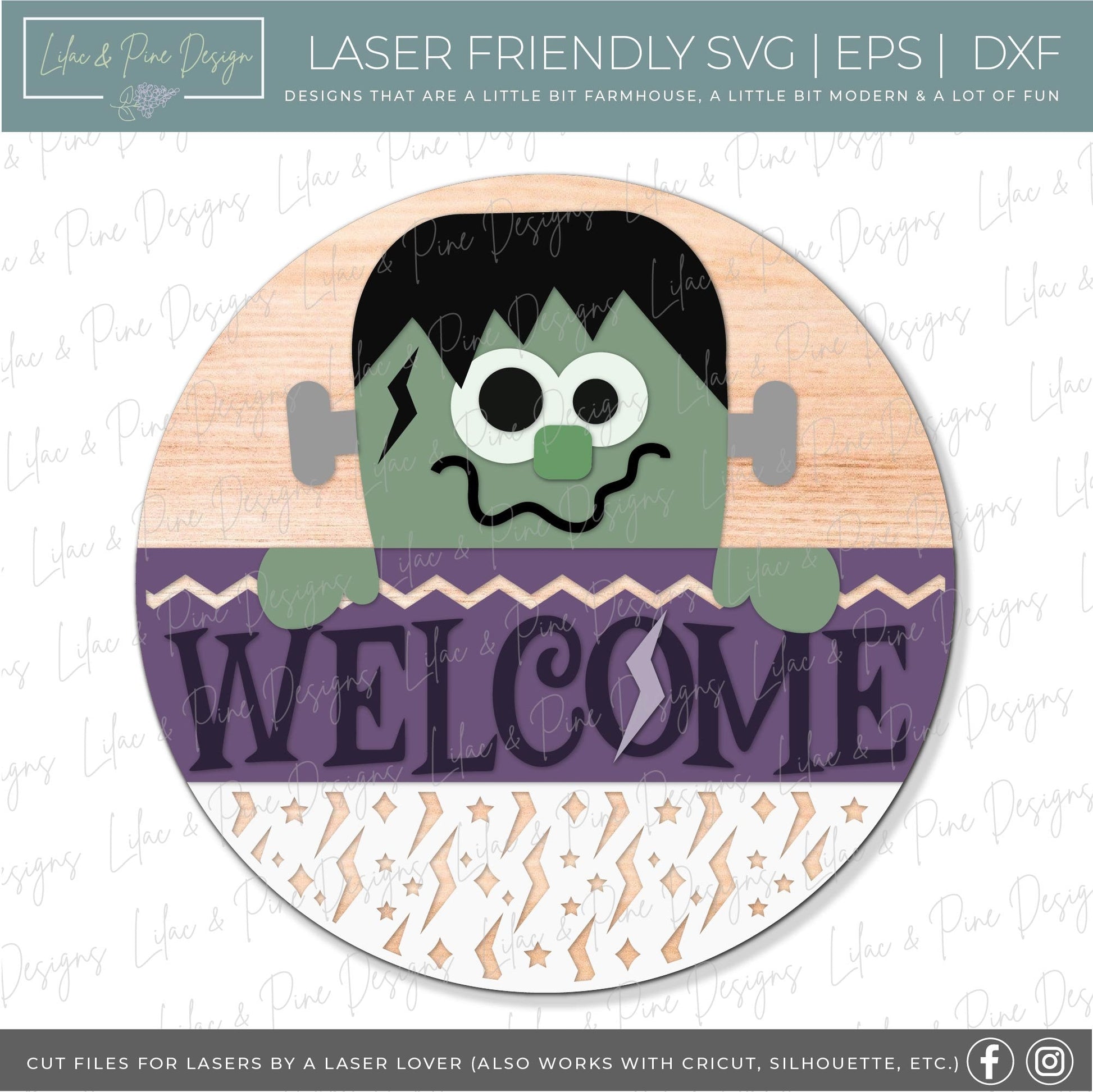 Halloween door hanger, Frankenstein Welcome SVG, Frankenstein door hanger, Halloween sign, Halloween decor, Glowforge Svg, laser cut file