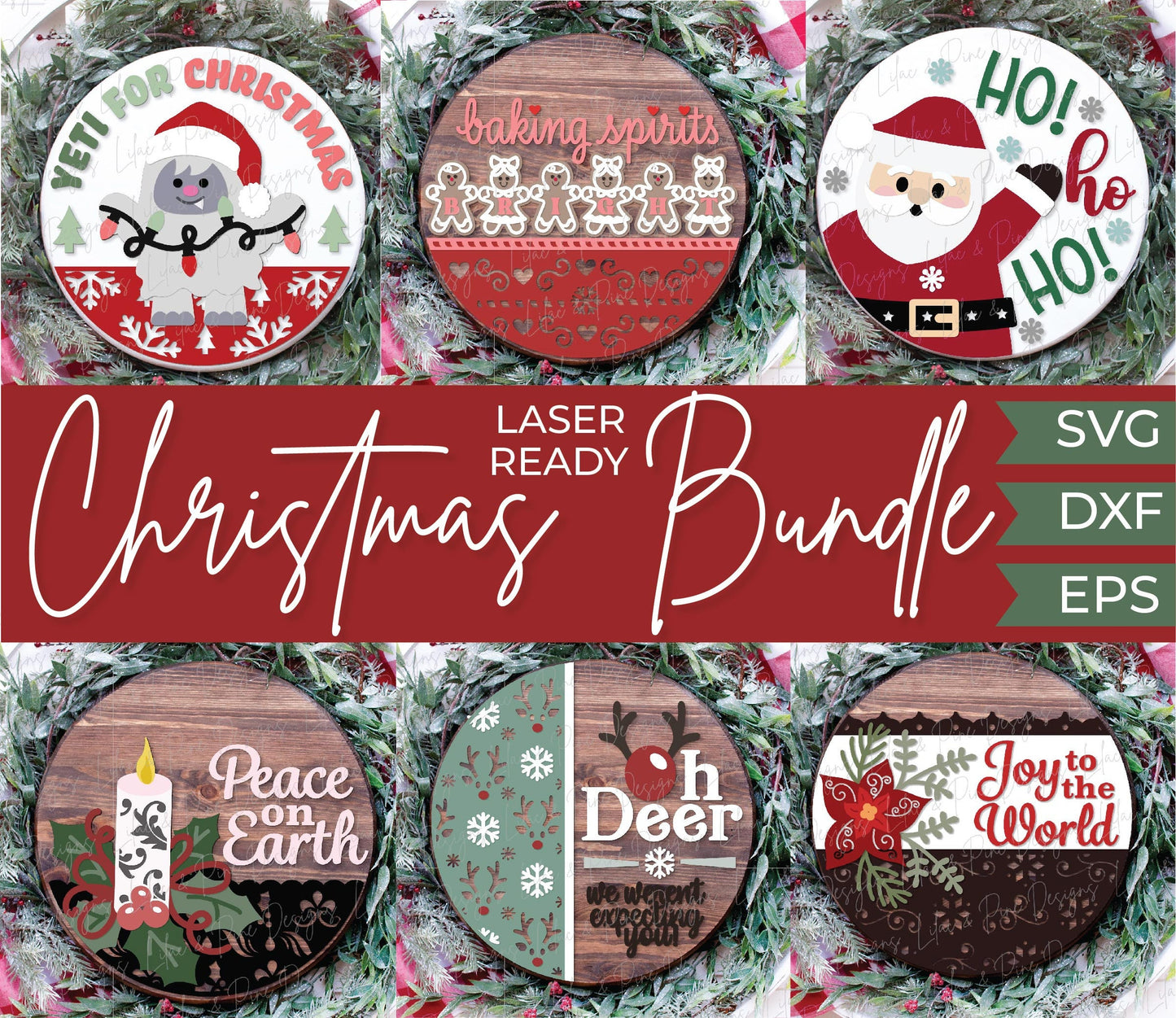 Christmas Door Hanger bundle SVG, Holiday welcome signs, Yeti Christmas SVG, Gingerbread Sign, Santa SVG, Glowforge Svg, laser cut file