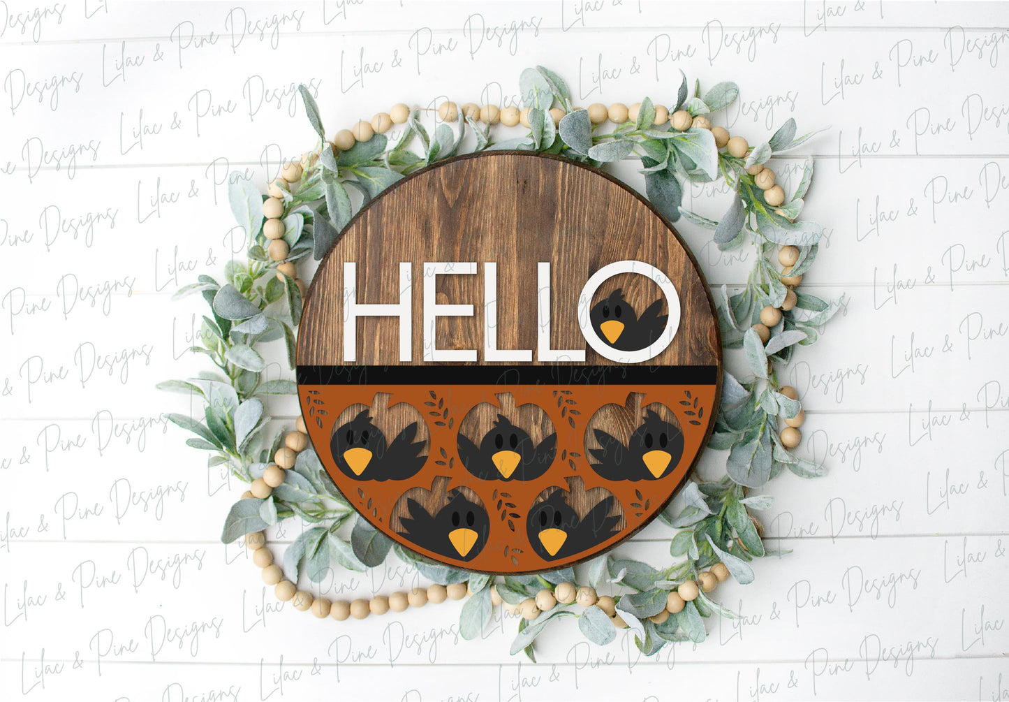 Hello crow door hanger, Cute fall welcome sign, pumpkin round sign, Funny autumn door hanger, Glowforge SVG, laser cut file
