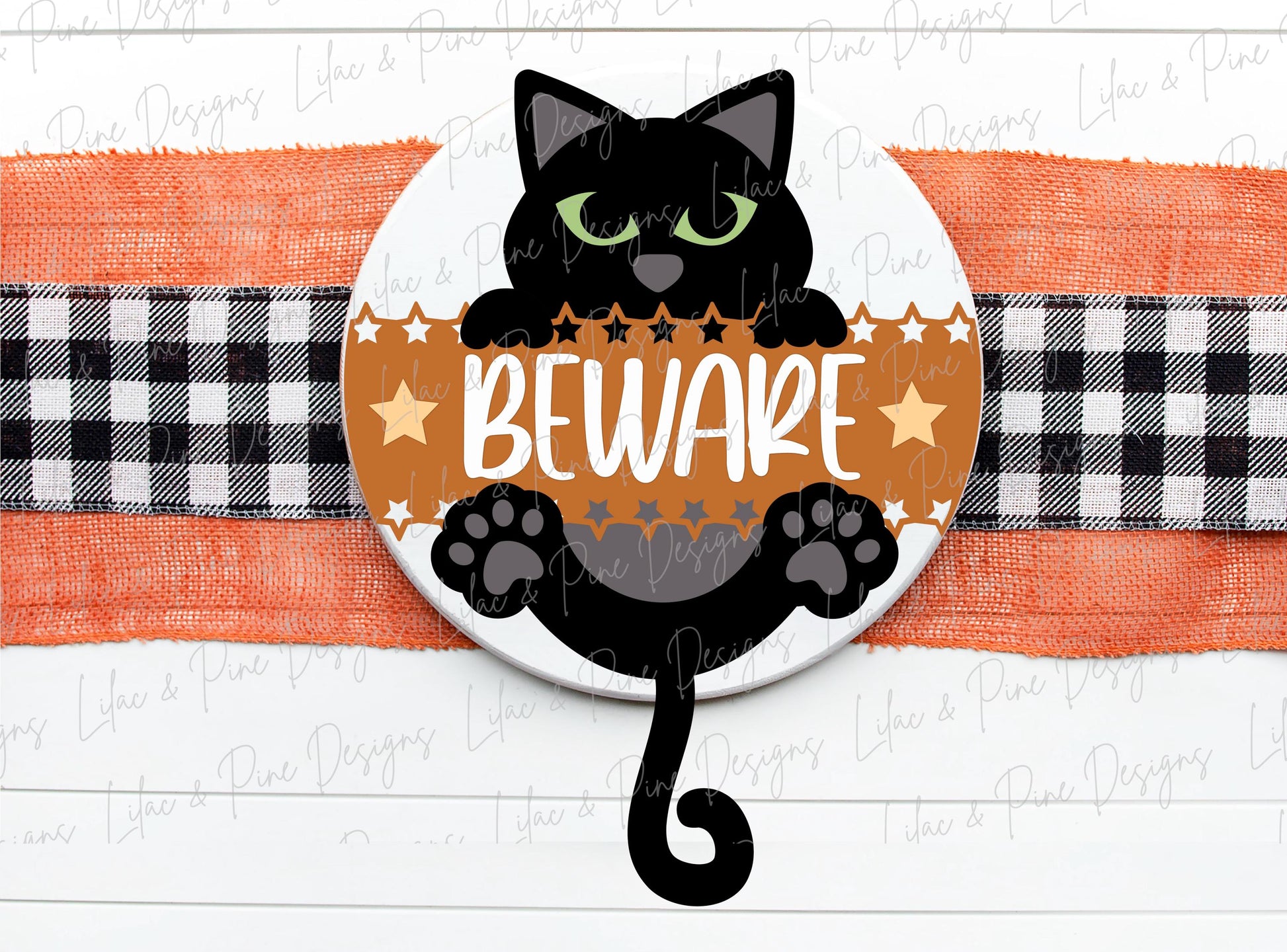 Beware Halloween sign, Black Cat welcome sign SVG, Halloween door hanger, round sign, Halloween decor SVG, Glowforge SVG, laser cut file