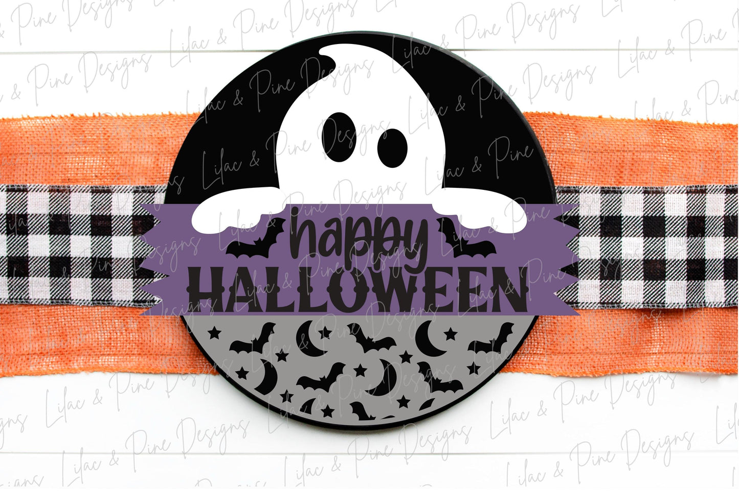 Happy Halloween sign SVG, Ghost welcome sign SVG, Halloween door hanger, round sign, Halloween decor SVG, Glowforge svg, laser cut file
