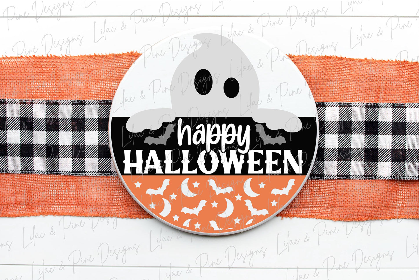 Happy Halloween sign SVG, Ghost welcome sign SVG, Halloween door hanger, round sign, Halloween decor SVG, Glowforge svg, laser cut file